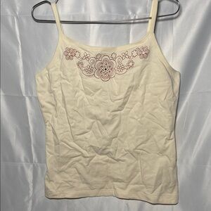 Faded Glory Cream Camisole with Floral Embroidery